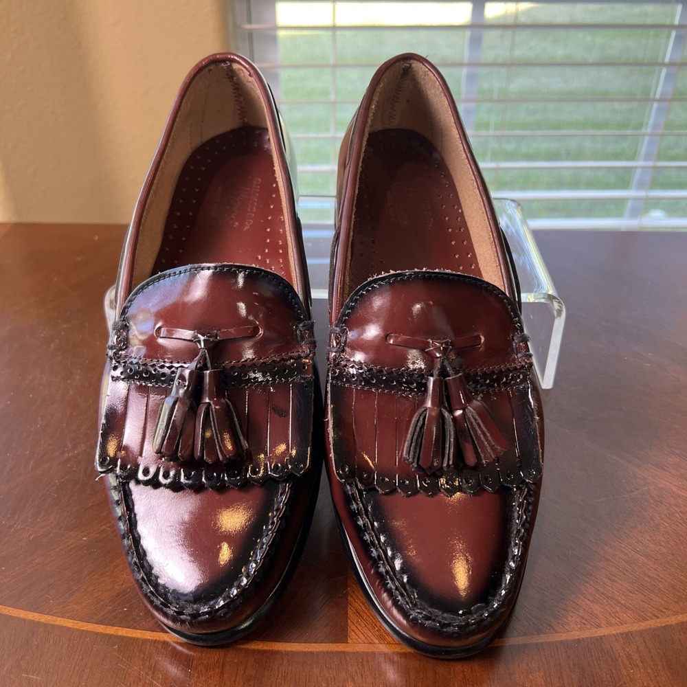 G. H. Bass Burgundy Brown Kiltie Tassel Slip-On Loafers Mens 9 3E Preppy 6672